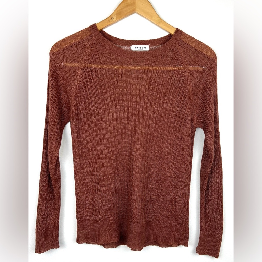 Masscob Ribbed Knit Linen Semi Sheer Sweater Top